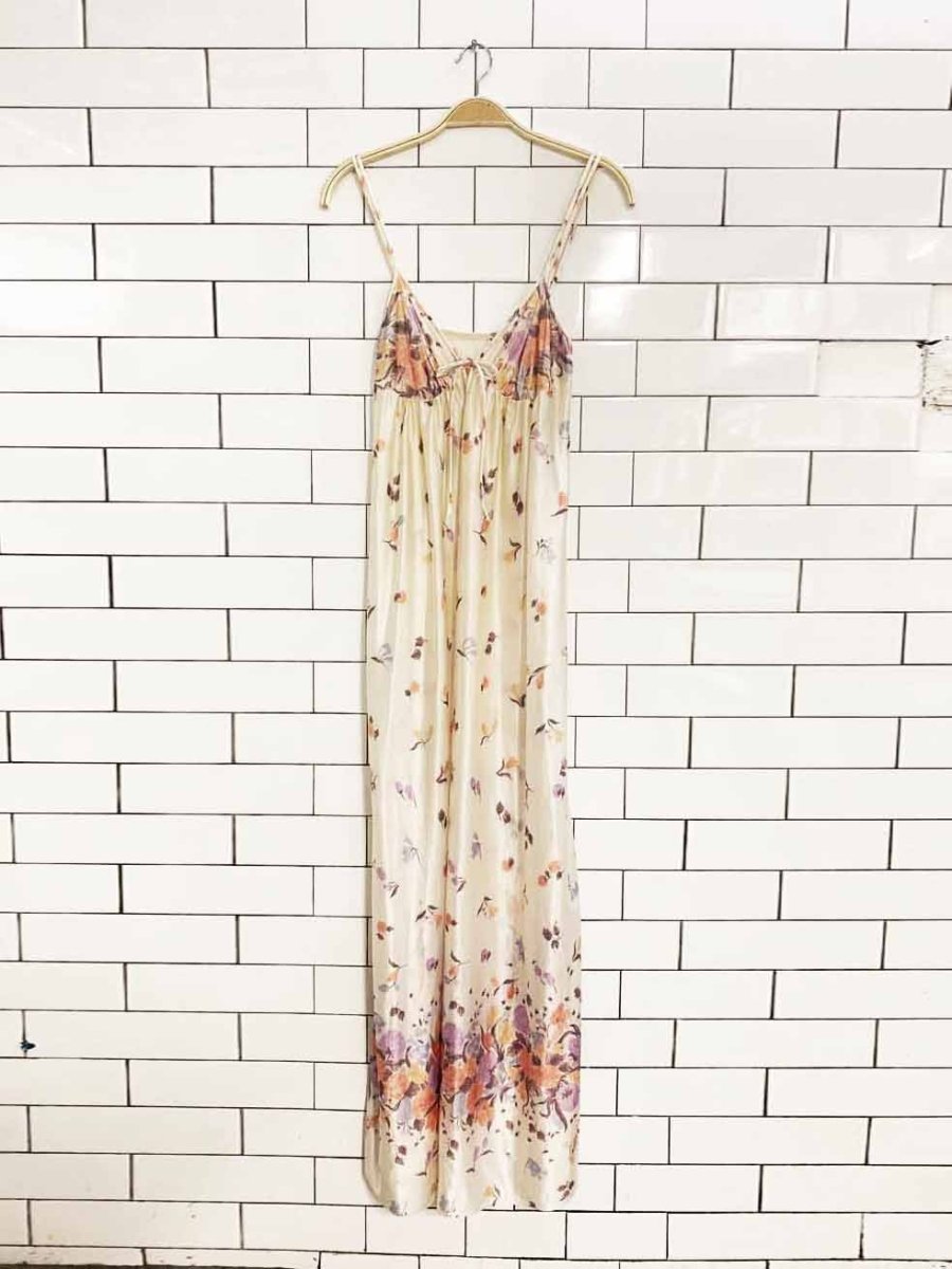 vintage 80s kayser floral poly - knit sateen slip maxi dress | made in USA - good market thrift store