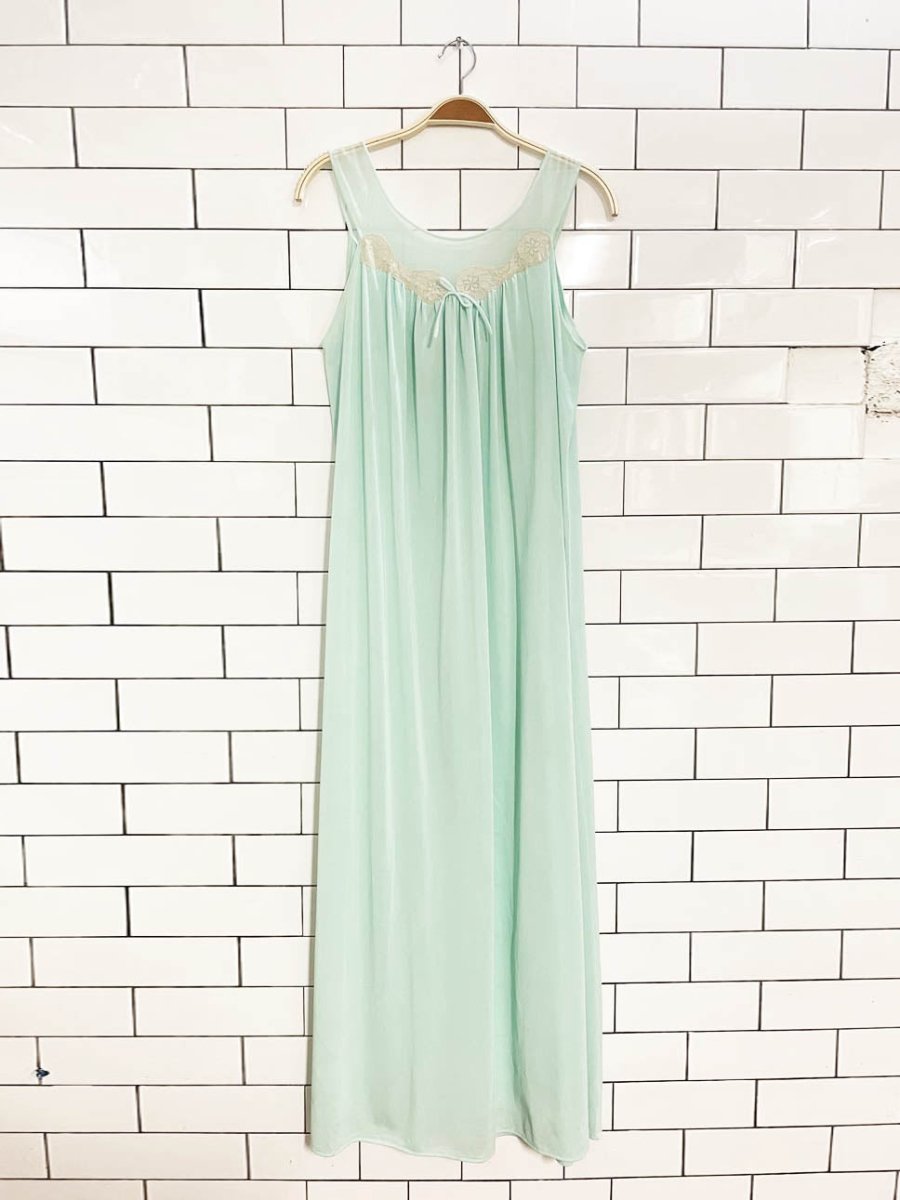 vintage 80s kayser lace trim mesh top sateen slip maxi dress - good market thrift store