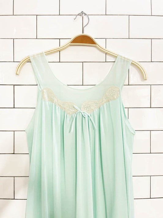 vintage 80s kayser lace trim mesh top sateen slip maxi dress - good market thrift store