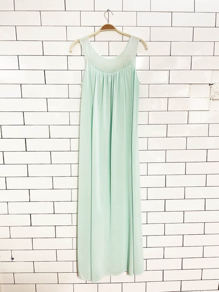 vintage 80s kayser lace trim mesh top sateen slip maxi dress - good market thrift store