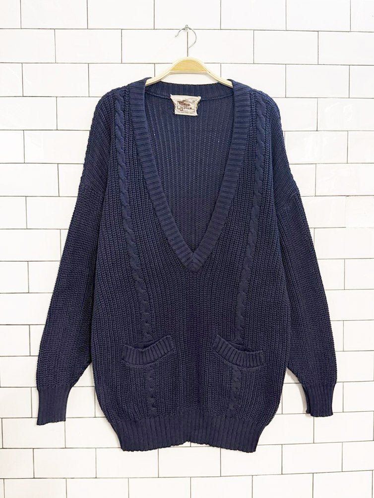 vintage 80s kettle creek deep v - neck cable knit sweater - good market thrift store