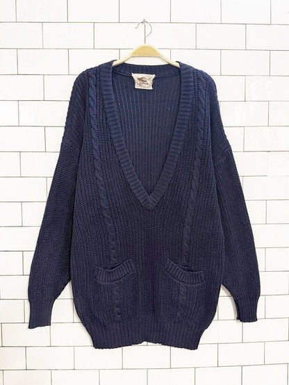 vintage 80s kettle creek deep v - neck cable knit sweater - good market thrift store