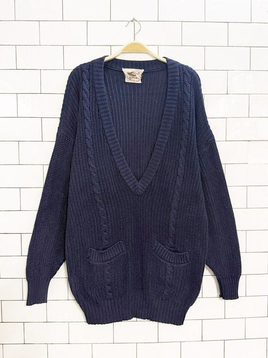 vintage 80s kettle creek deep v - neck cable knit sweater - good market thrift store