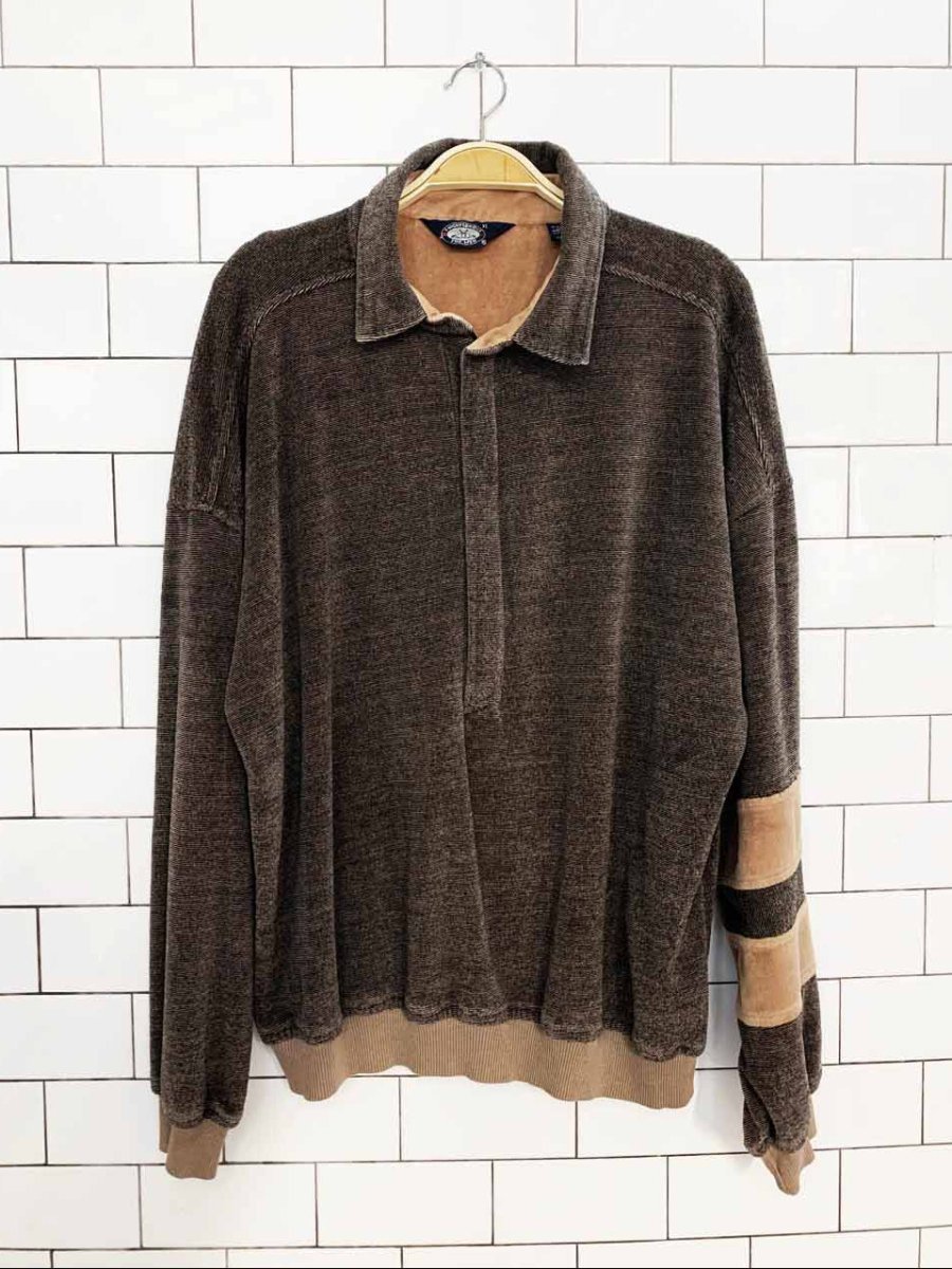 vintage 80s knightsbridge half button velour sweatshirt - good market thrift store