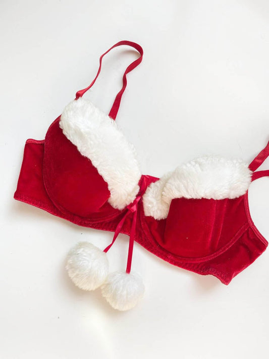 vintage 80s la vie en rose velvet mrs. claus bra - good market thrift store