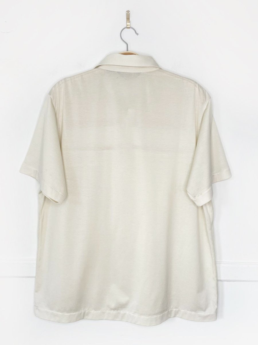 vintage 80s lancer argyle poly - knit minimal bowling shirt - good market thrift store