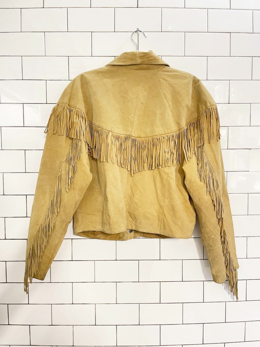 vintage 80s le chateau suede western fringe leather jacket - good market thrift store
