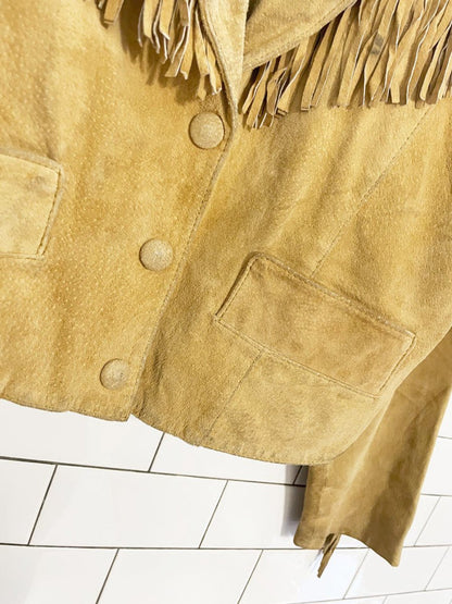 vintage 80s le chateau suede western fringe leather jacket - good market thrift store
