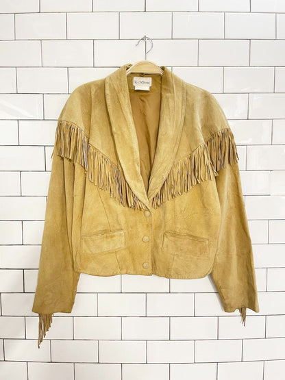 vintage 80s le chateau suede western fringe leather jacket - good market thrift store