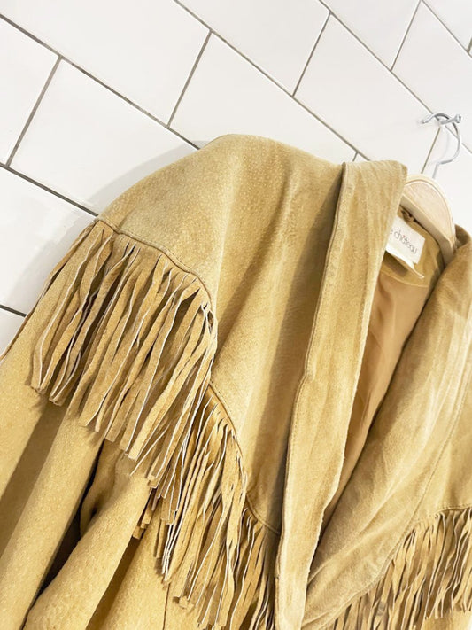 vintage 80s le chateau suede western fringe leather jacket - good market thrift store
