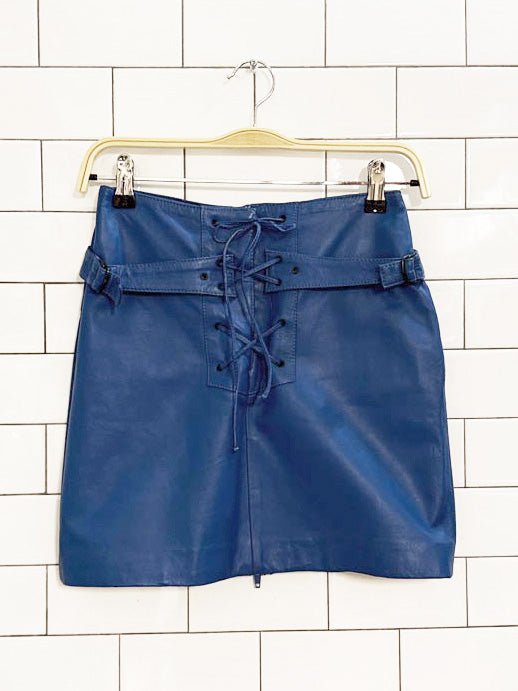 vintage 80s leather lace up front mini skirt - good market thrift store