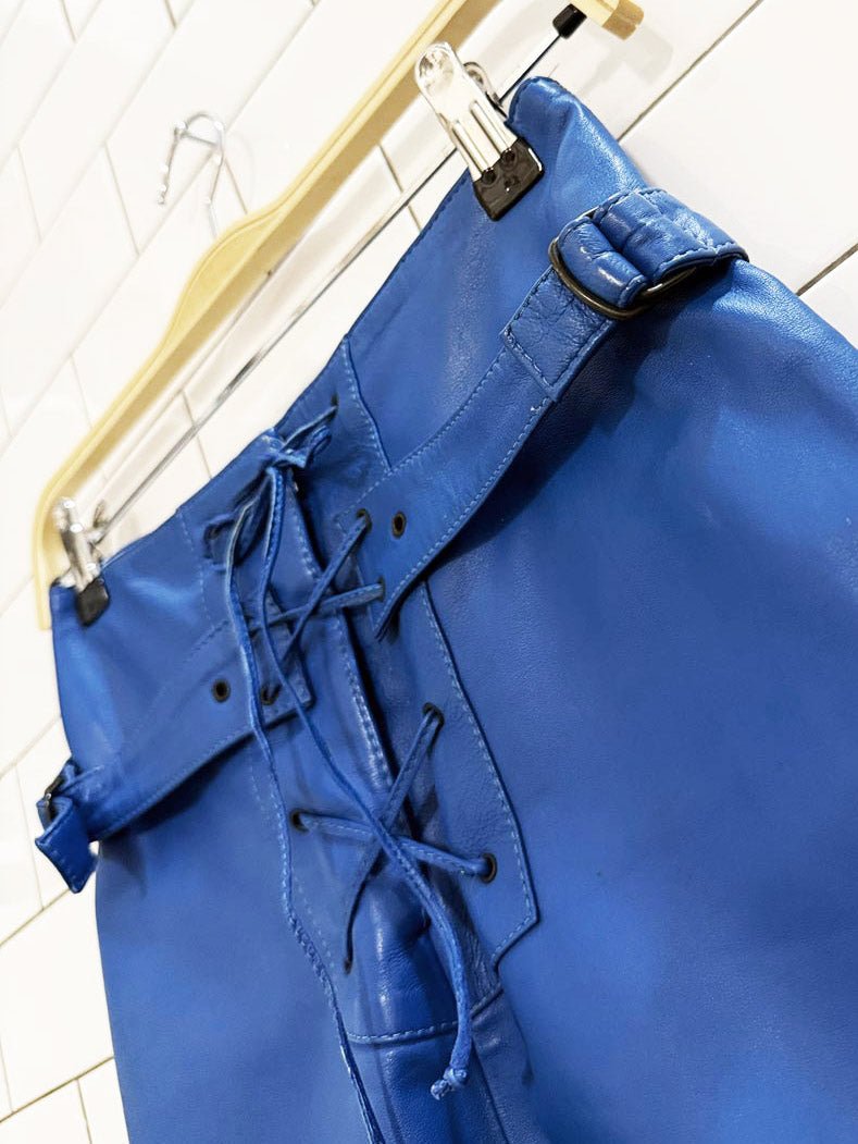 vintage 80s leather lace up front mini skirt - good market thrift store