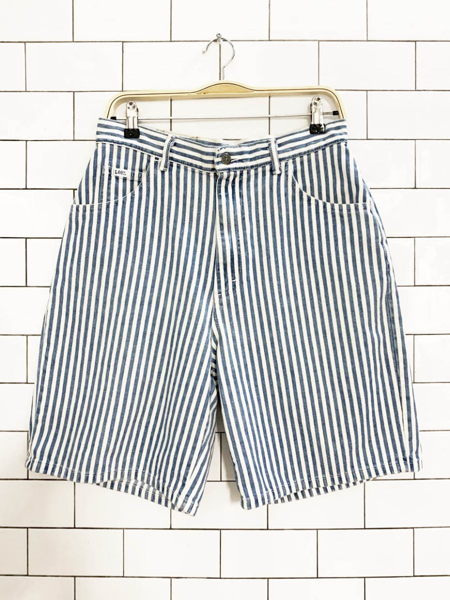 vintage 80s lee blue stripe long denim shorts | union made in USA - good market thrift store