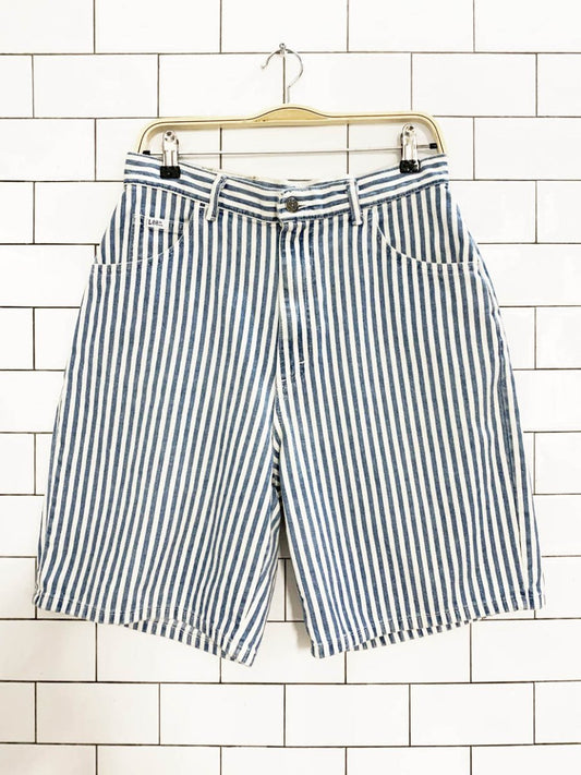 vintage 80s lee blue stripe long denim shorts | union made in USA - good market thrift store