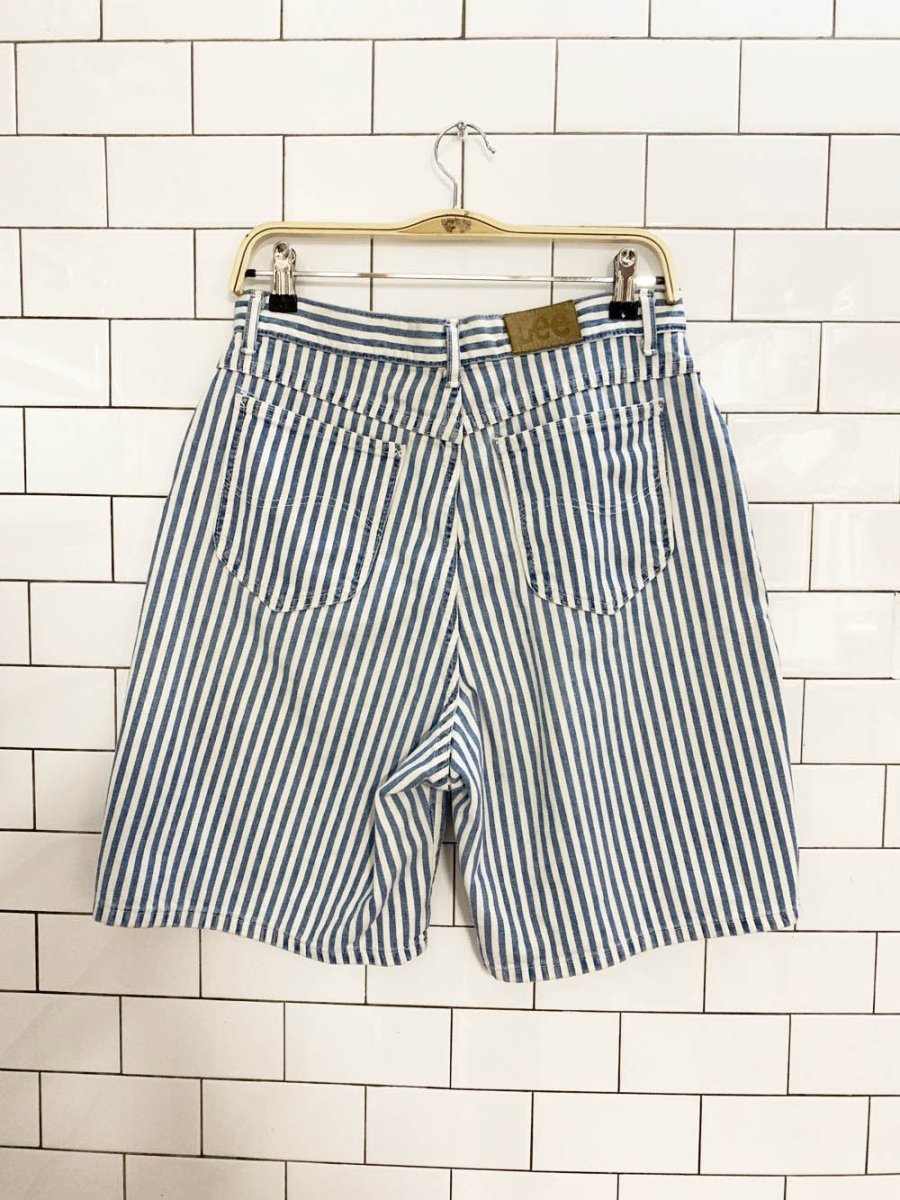 vintage 80s lee blue stripe long denim shorts | union made in USA - good market thrift store