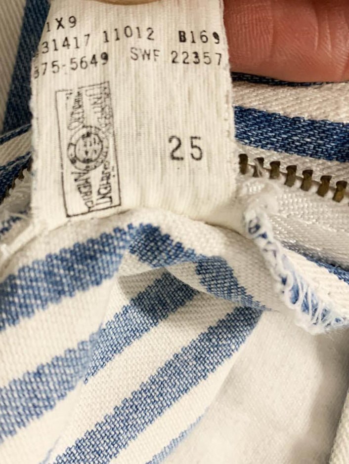 vintage 80s lee blue stripe long denim shorts | union made in USA - good market thrift store