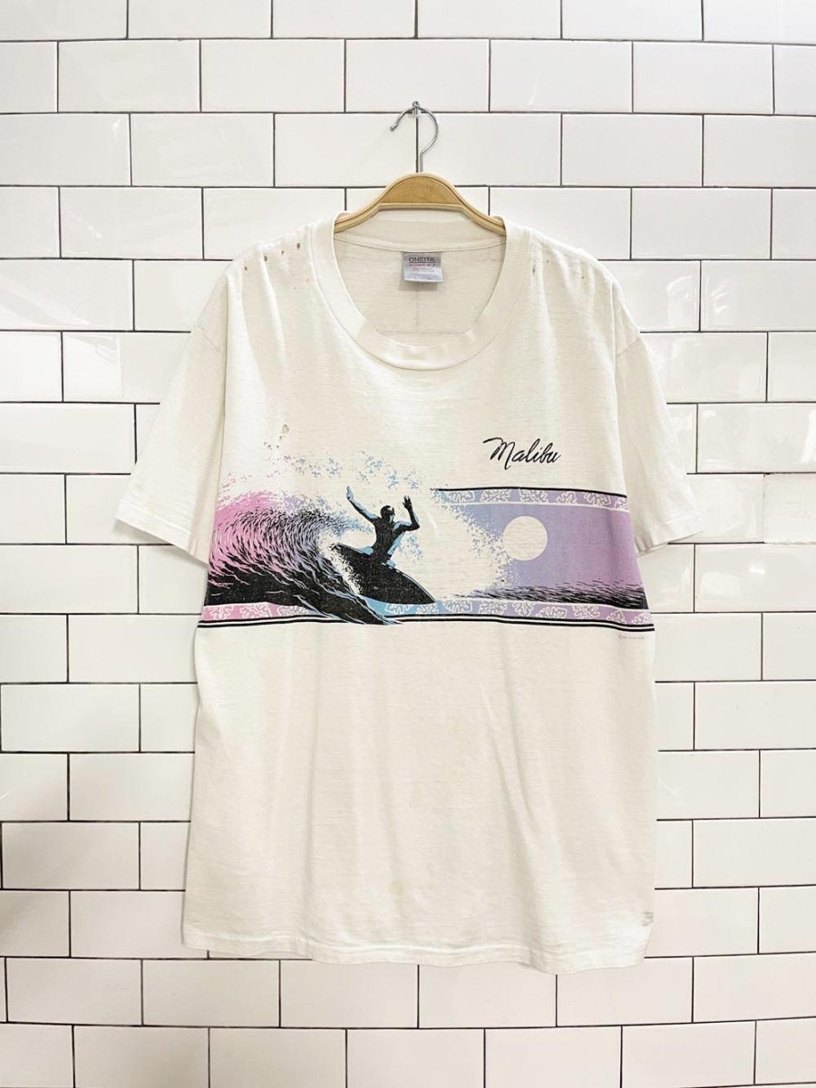 vintage 80s lifestyles malibu surf distressed tee | made in USA - good market thrift store