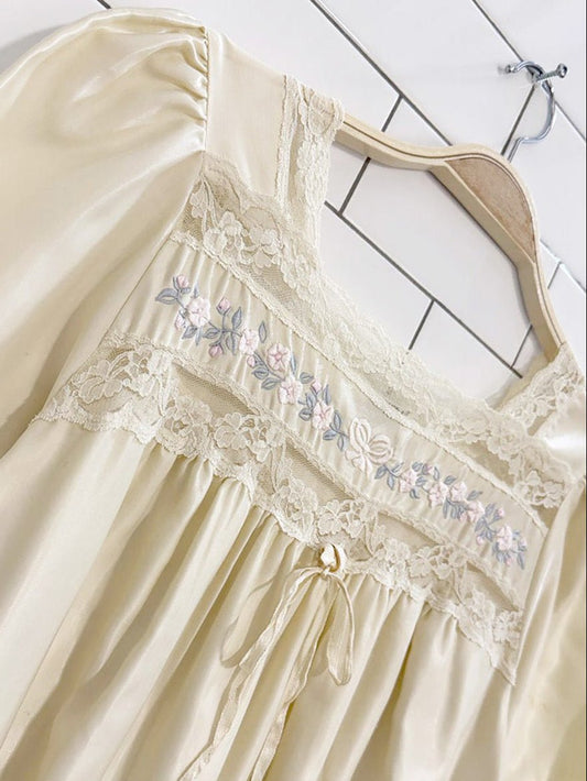 vintage 80s linda lingerie satin lace embroidered night dress - good market thrift store