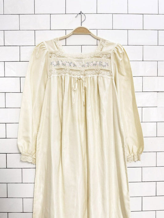 vintage 80s linda lingerie satin lace embroidered night dress - good market thrift store