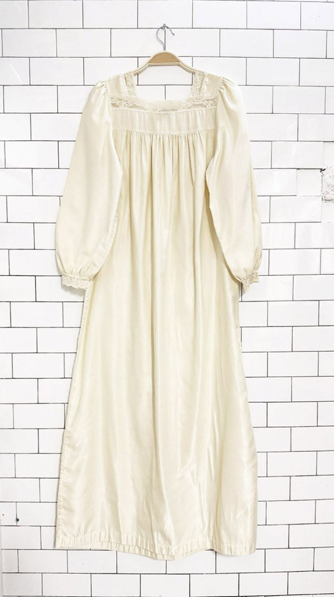 vintage 80s linda lingerie satin lace embroidered night dress - good market thrift store