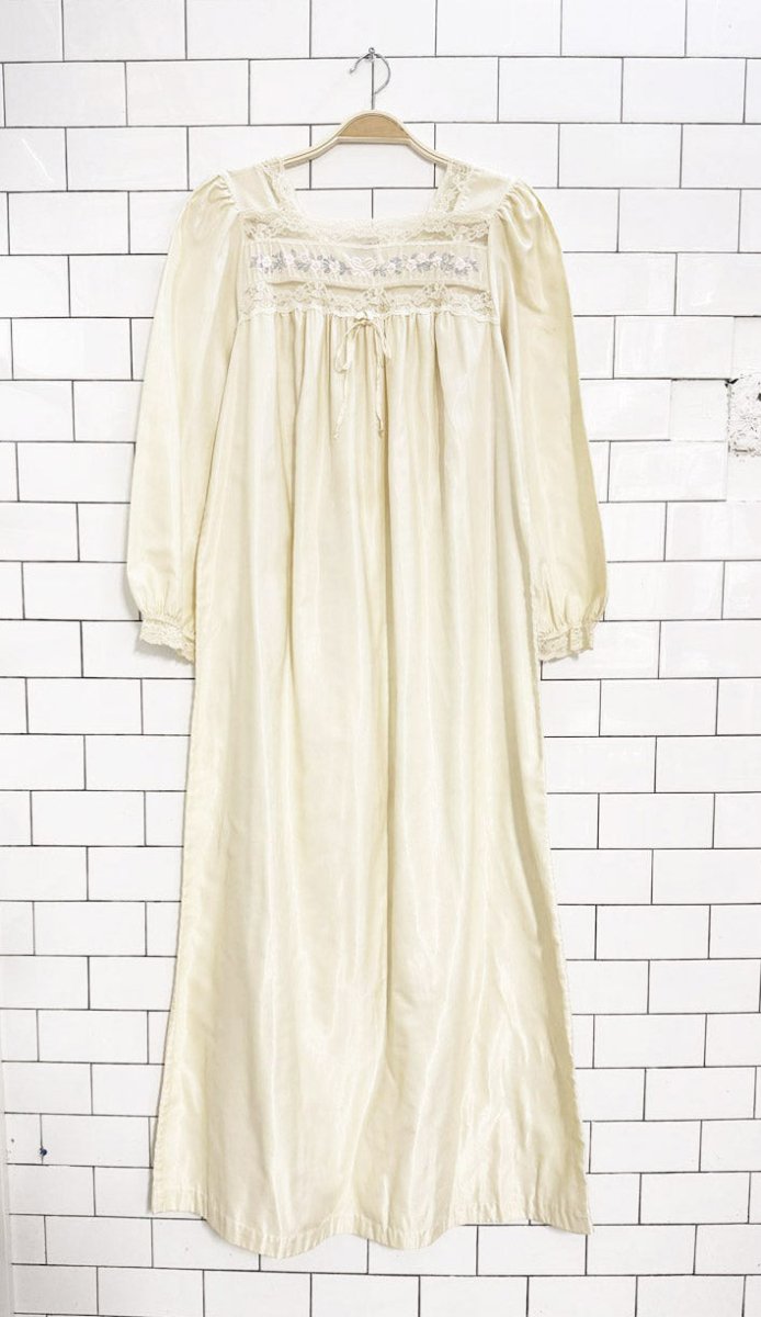 vintage 80s linda lingerie satin lace embroidered night dress - good market thrift store