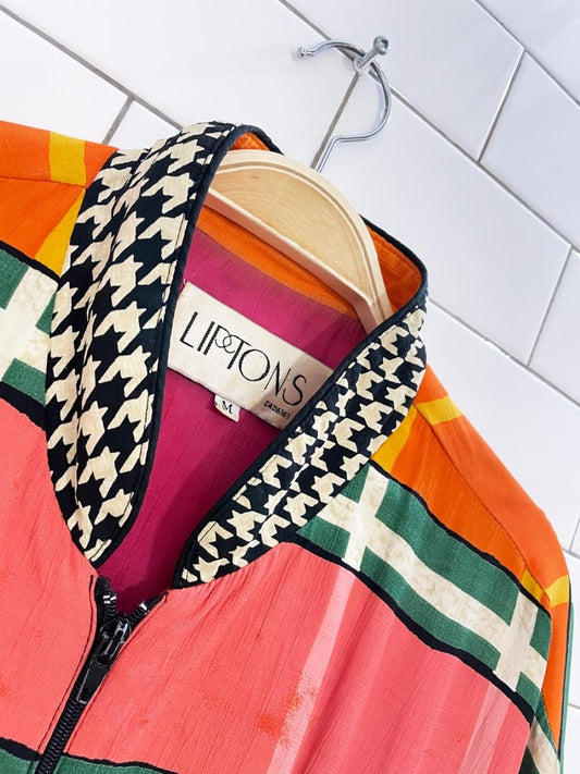 vintage 80s lipton houndstooth check relaxed bomber jacket | made in USA - good market thrift store