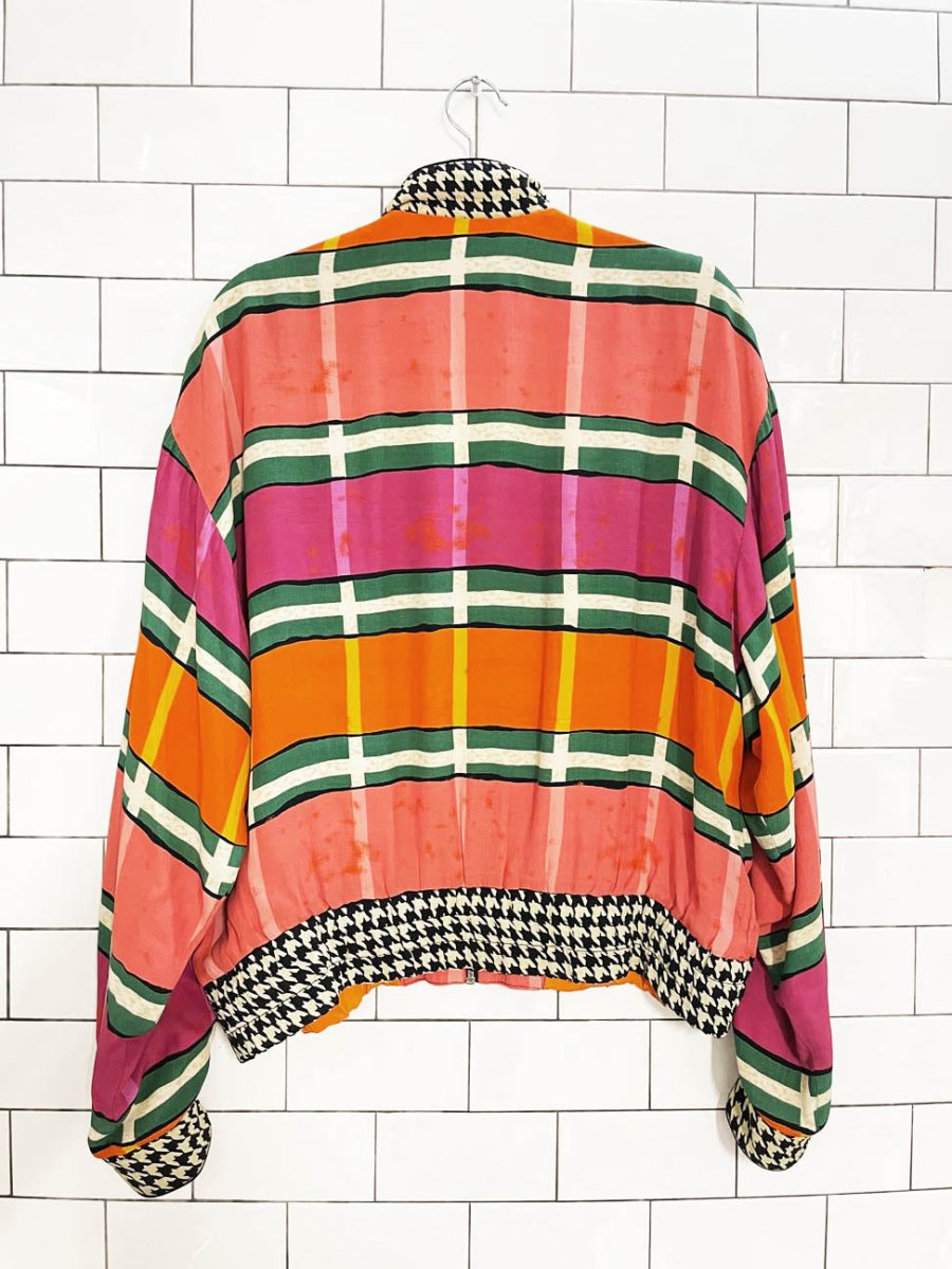 vintage 80s lipton houndstooth check relaxed bomber jacket | made in USA - good market thrift store
