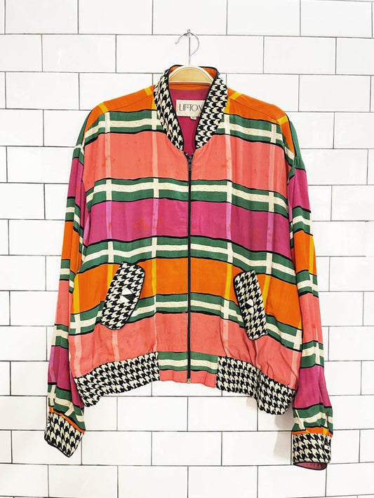 vintage 80s lipton houndstooth check relaxed bomber jacket | made in USA - good market thrift store