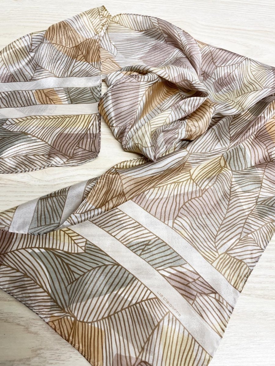 vintage 80s liz claiborne 100% silk leaf print long scarf - good market thrift store