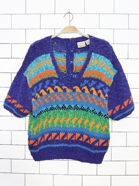 vintage 80s liz claiborne linen-blend chunky knit vibrant sweater top - good market thrift store