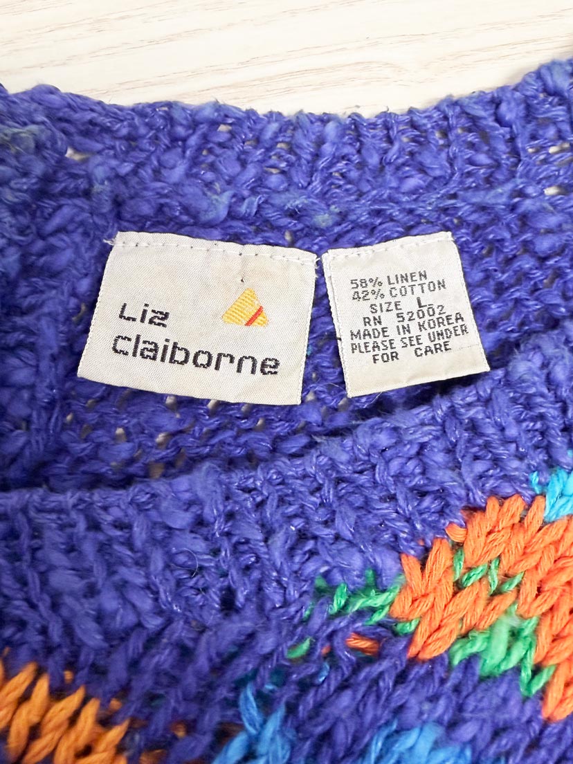 vintage 80s liz claiborne linen-blend chunky knit vibrant sweater top - good market thrift store
