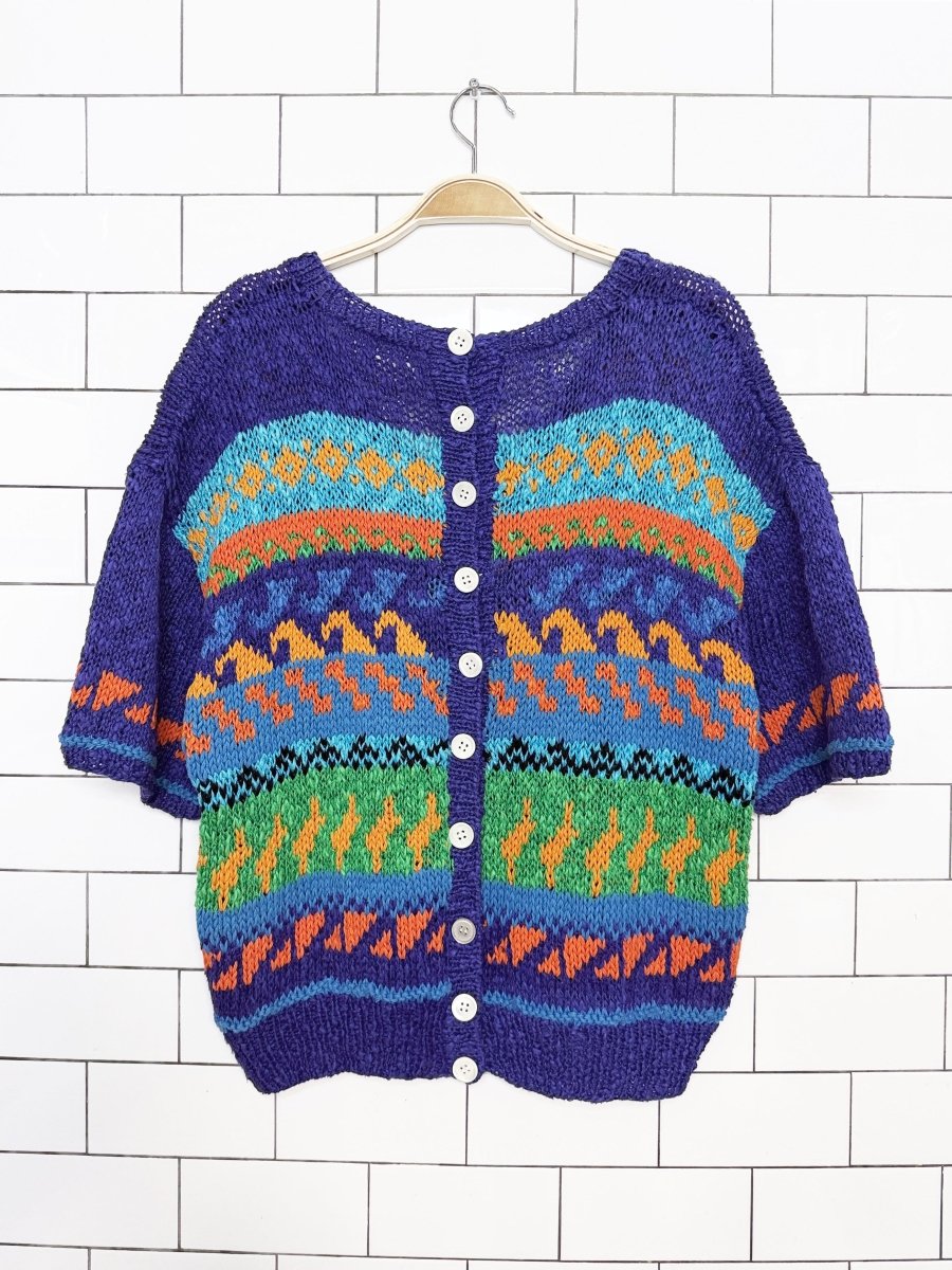 vintage 80s liz claiborne linen-blend chunky knit vibrant sweater top - good market thrift store
