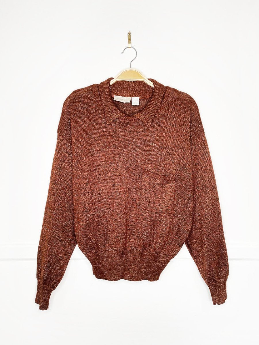 vintage 80s liz claiborne metallic knit collared pocket sweater - good market thrift store
