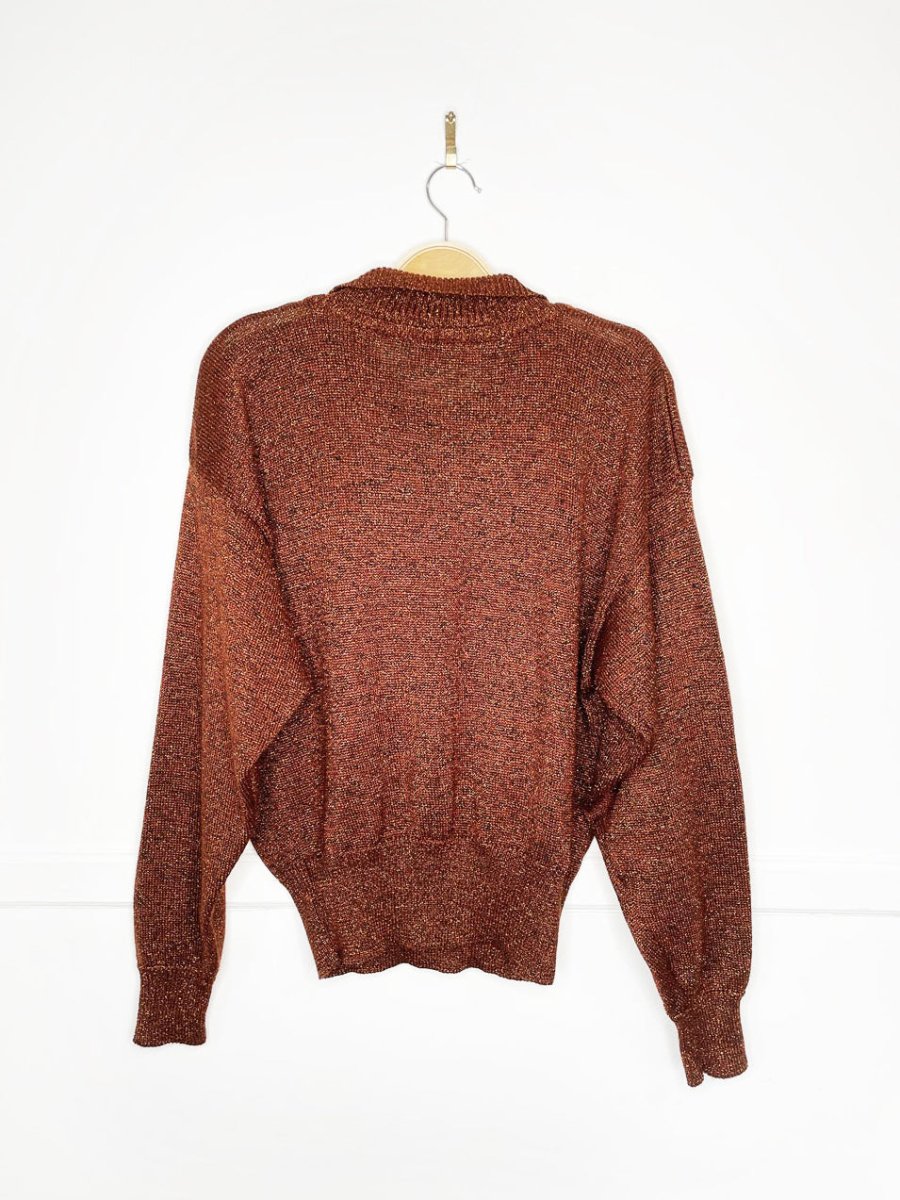 vintage 80s liz claiborne metallic knit collared pocket sweater - good market thrift store