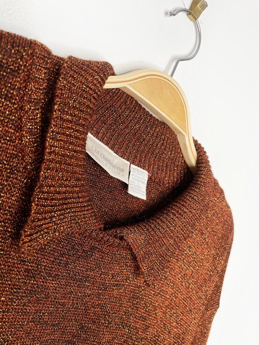 vintage 80s liz claiborne metallic knit collared pocket sweater - good market thrift store