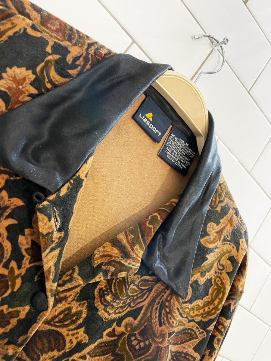 vintage 80s liz claiborne satin trim velour full button shirt - good market thrift store