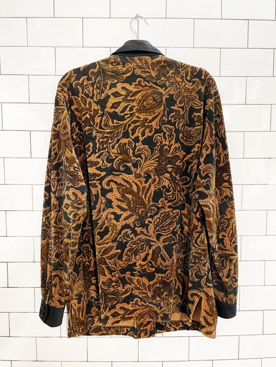 vintage 80s liz claiborne satin trim velour full button shirt - good market thrift store