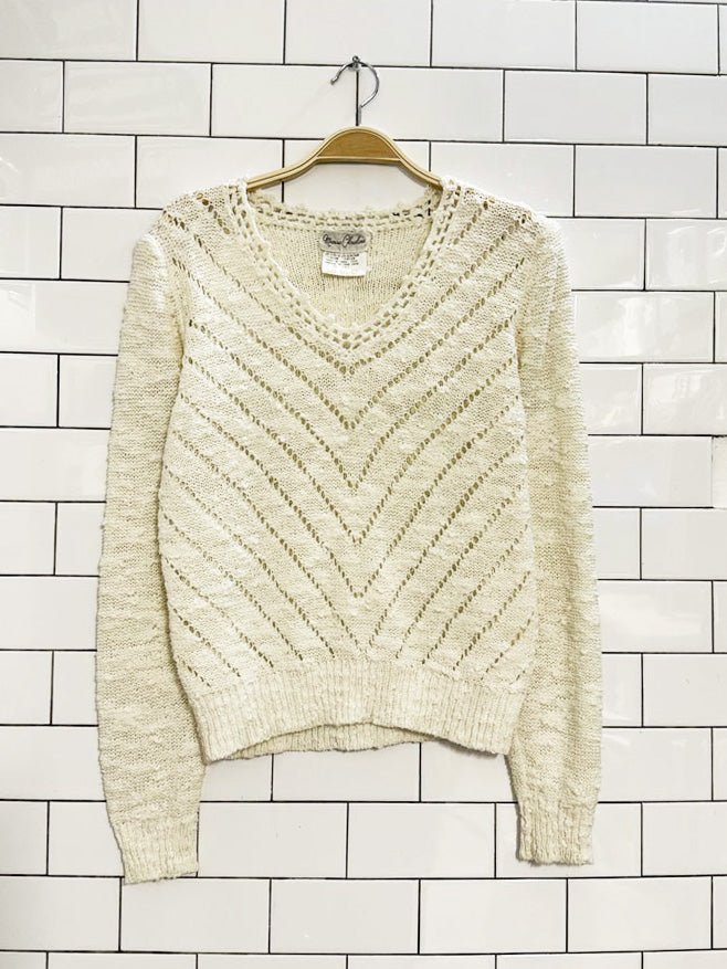 vintage 80s marisa christina pointelle chevron knit sweater - good market thrift store