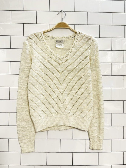 vintage 80s marisa christina pointelle chevron knit sweater - good market thrift store