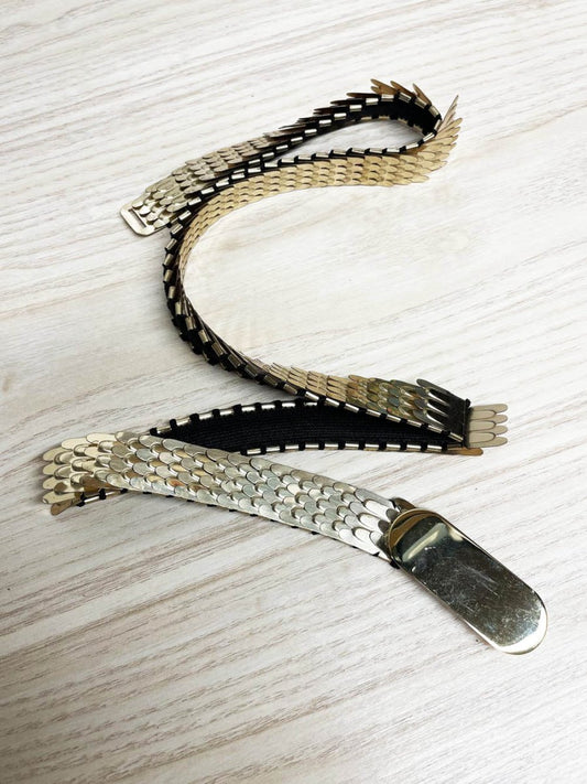 vintage 80s metal scales stretch belt - good market thrift store