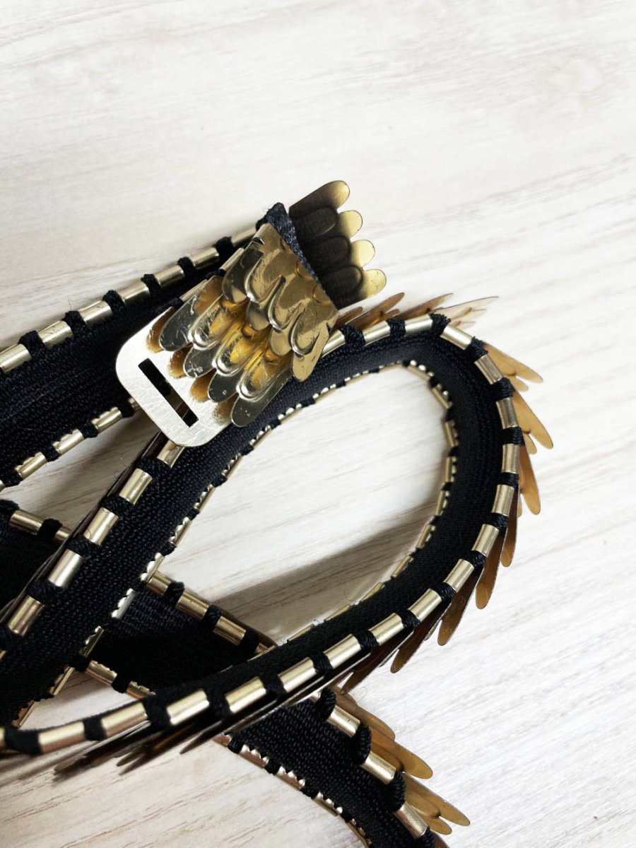 vintage 80s metal scales stretch belt - good market thrift store