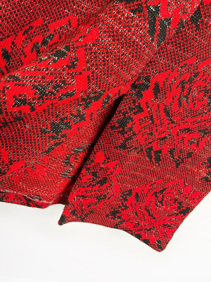 vintage 80s metallic red rose knit holiday midi dress - good market thrift store