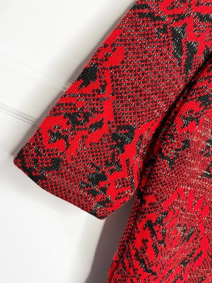 vintage 80s metallic red rose knit holiday midi dress - good market thrift store