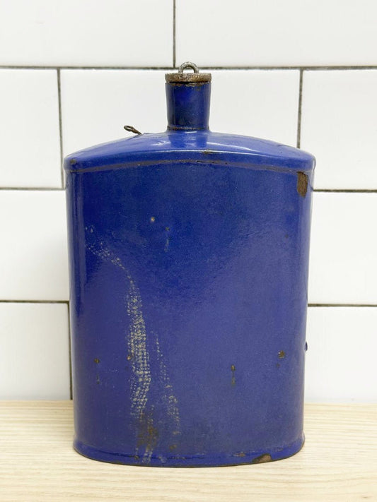 vintage 80s military iron enamel decorative flask bottle - good market thrift store