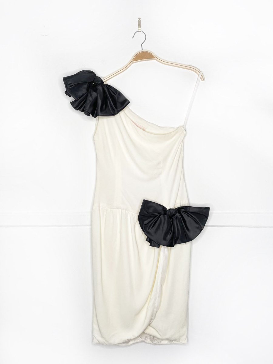 vintage 80s miss o by oscar de la renta bow one shoulder mini dress | union made in USA - good market thrift store