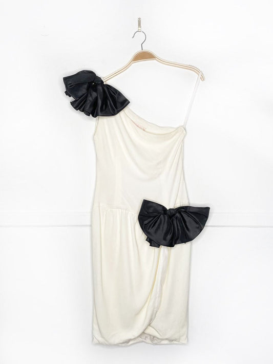 vintage 80s miss o by oscar de la renta bow one shoulder mini dress | union made in USA - good market thrift store