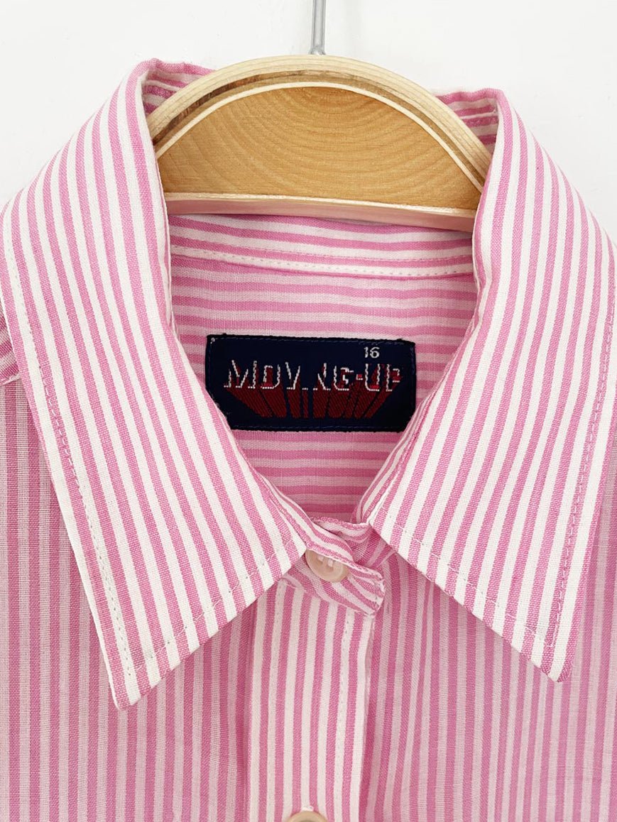 vintage 80s moving up pink stripe utility full button shirt - good market thrift store