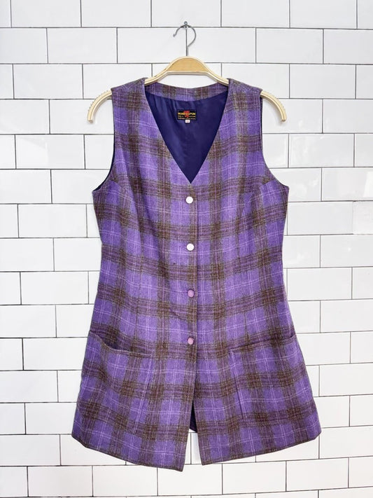 vintage 80s munro spun 100% wool tartan full button vest mini dress - good market thrift store