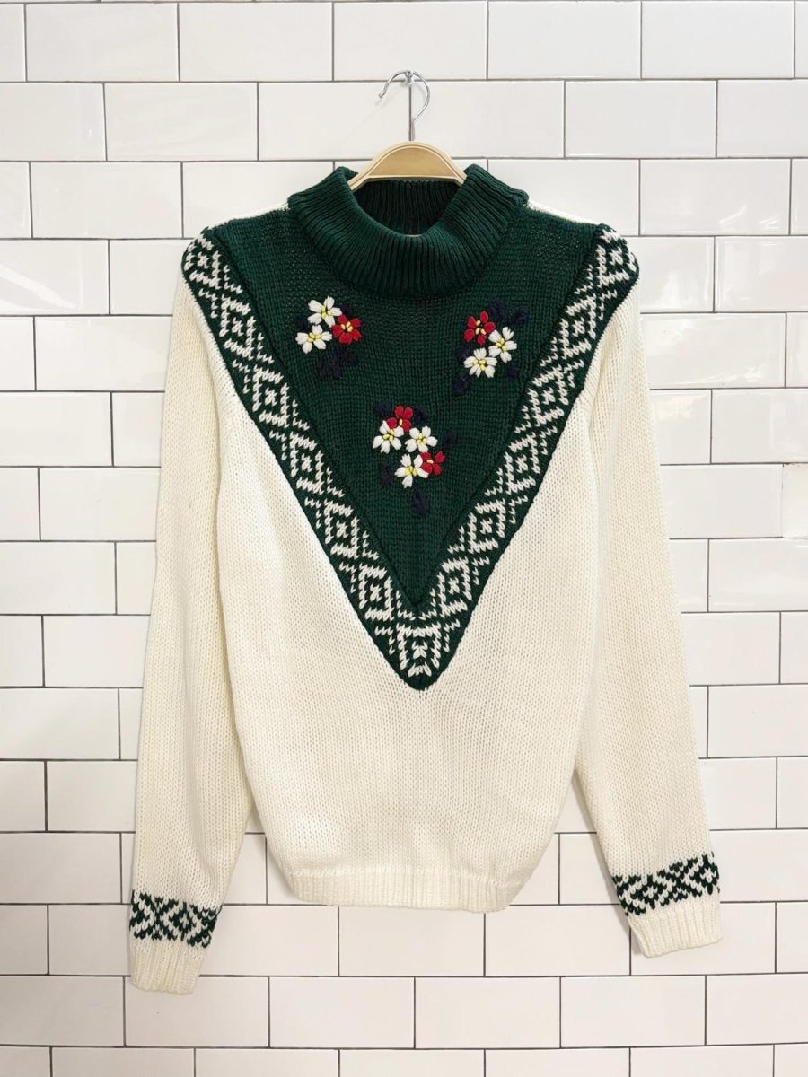 vintage 80s oblique floral knit sweater - good market thrift store