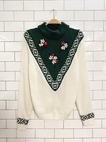 vintage 80s oblique floral knit sweater - good market thrift store